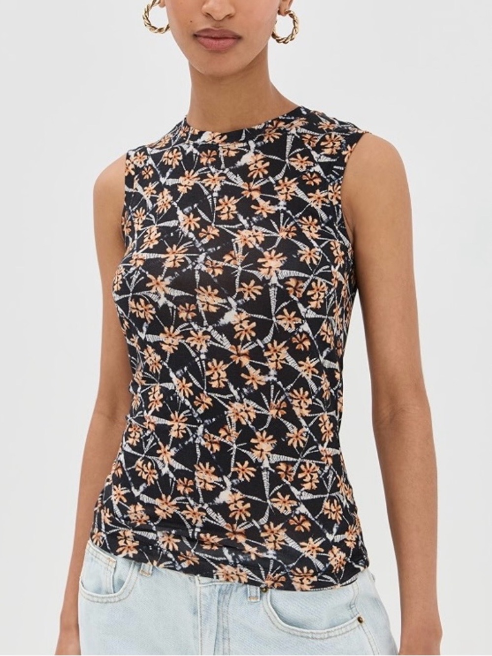 Ulla Johnson Floral Crewneck Tank Top Sleeveless Tee